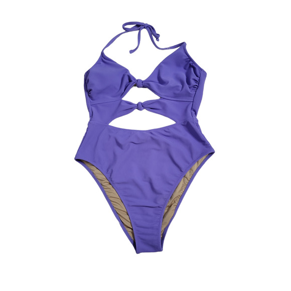 Shade & Shore Purple Double Knot Cutout Ribbed One Piece Women's Swimsuit XL - Picture 2 of 9